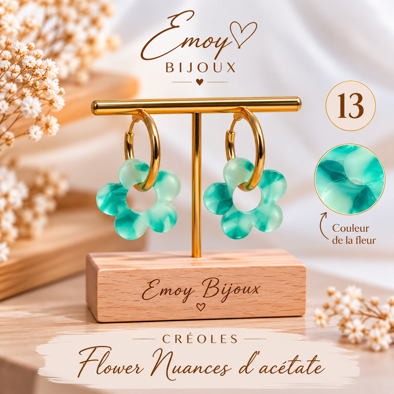 Créoles Flower aux nuances d’acétate (13 Emoy bijoux
