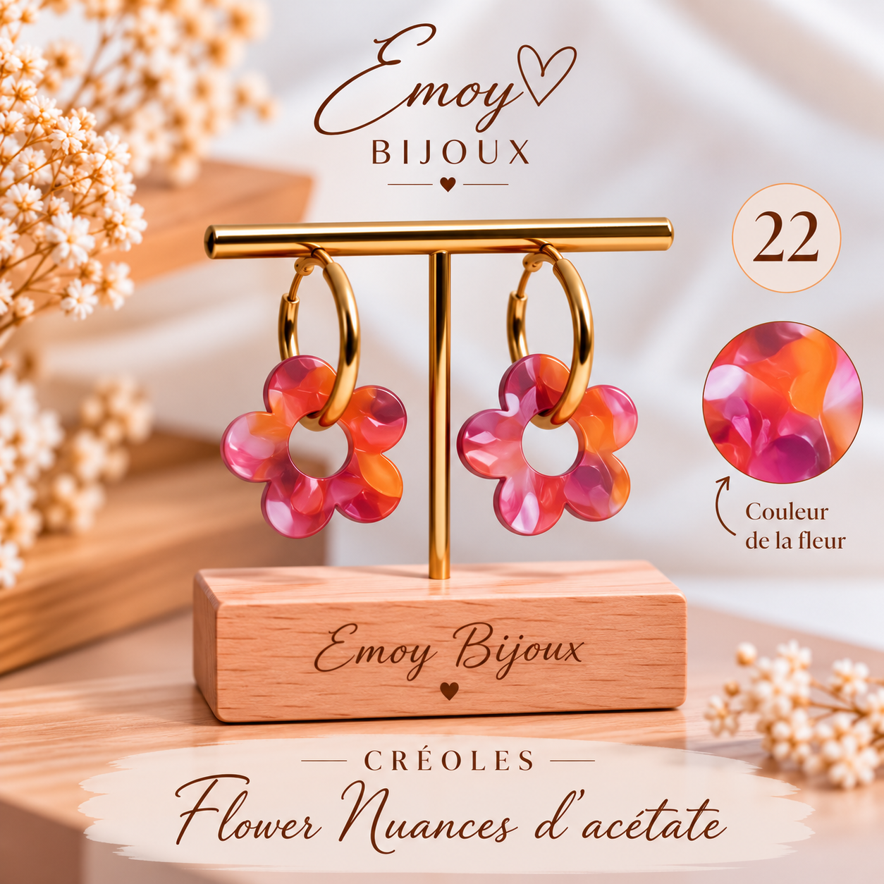 Créoles Flower aux nuances d’acétate 22 Emoy bijoux