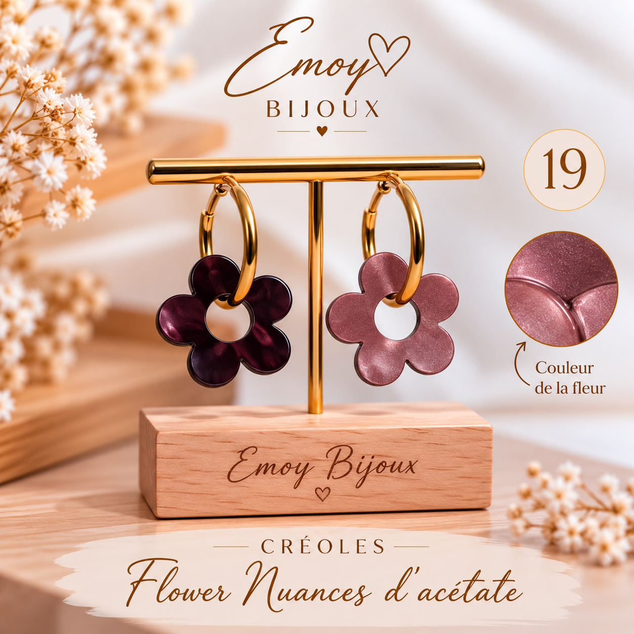 Créoles Flower aux nuances d’acétate Emoy bijoux 19