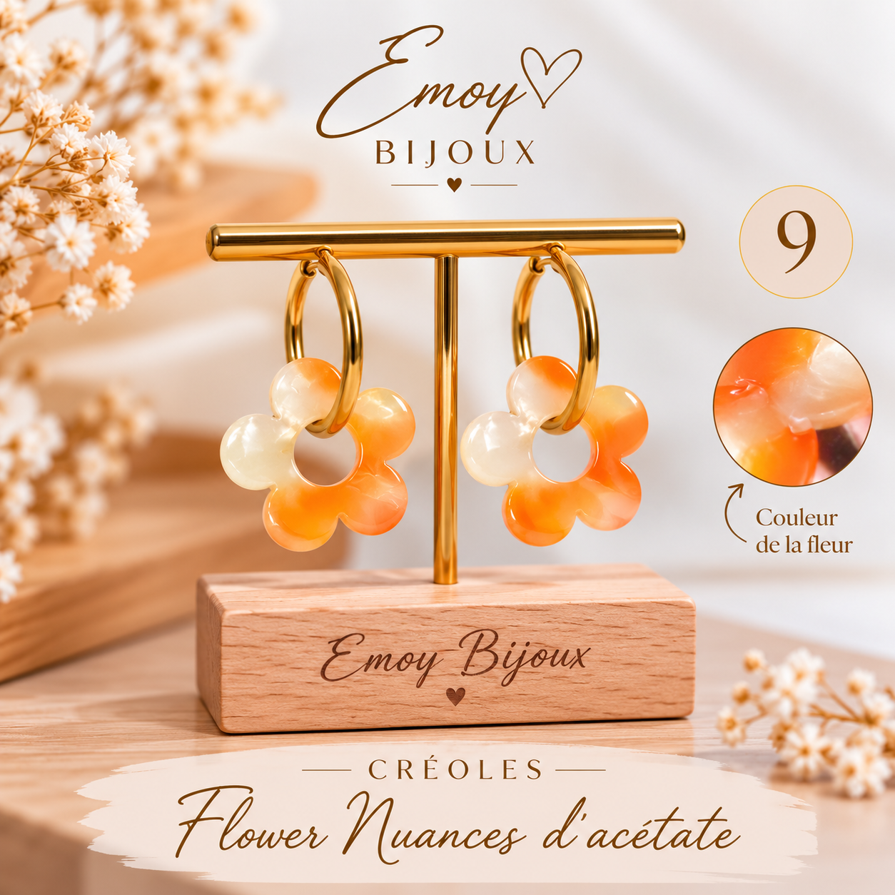 Créoles Flower aux nuances d’acétate Emoy bijoux 9