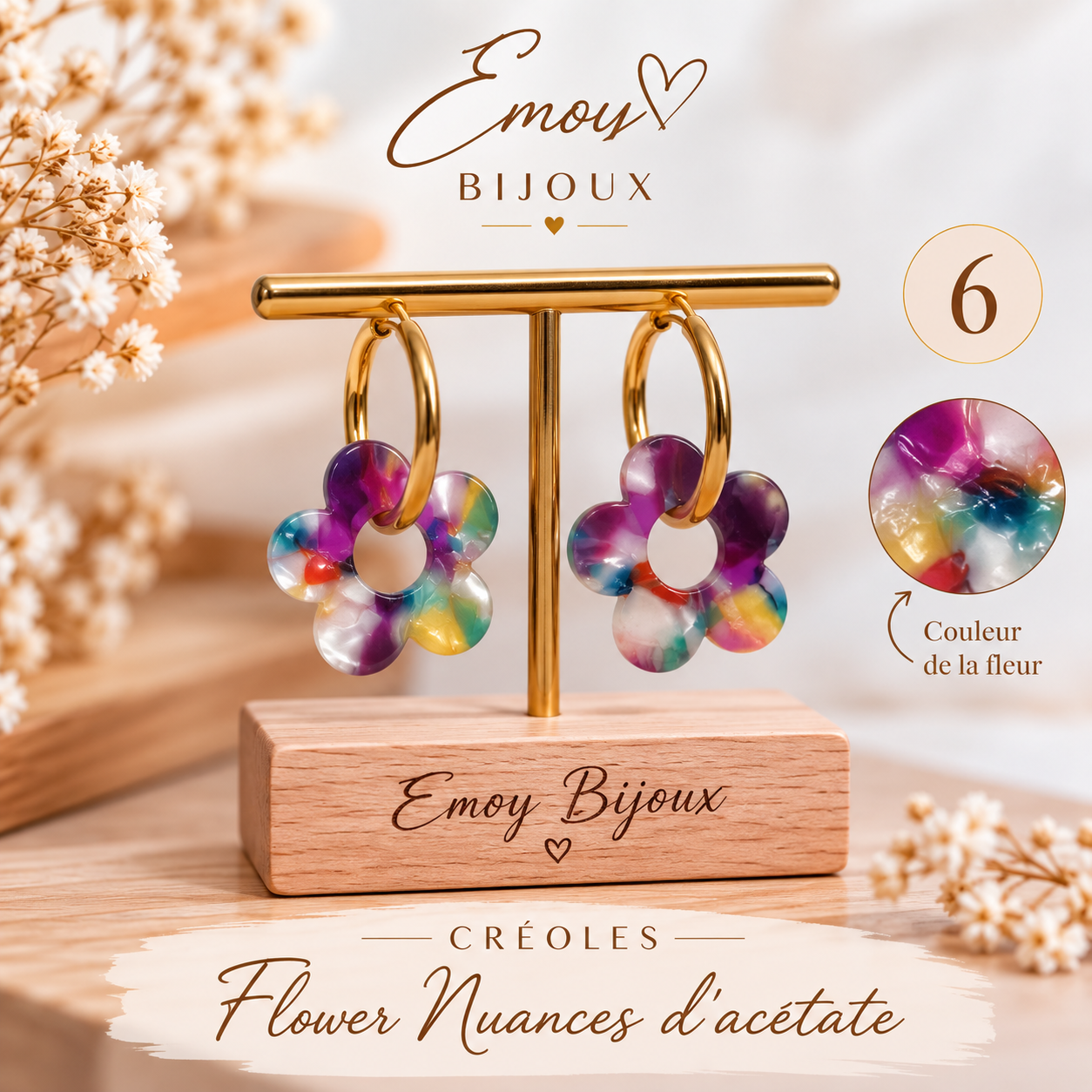 Créoles Flower en Acétate Marbré 6 Emoy bijoux