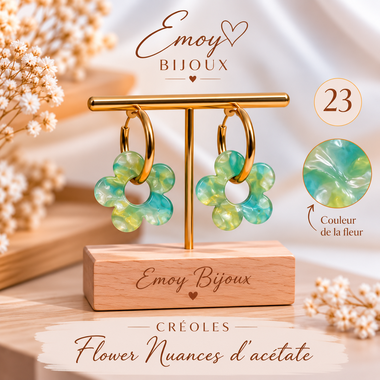 Créoles Flower en acétate marbré (23 Emoy bijoux