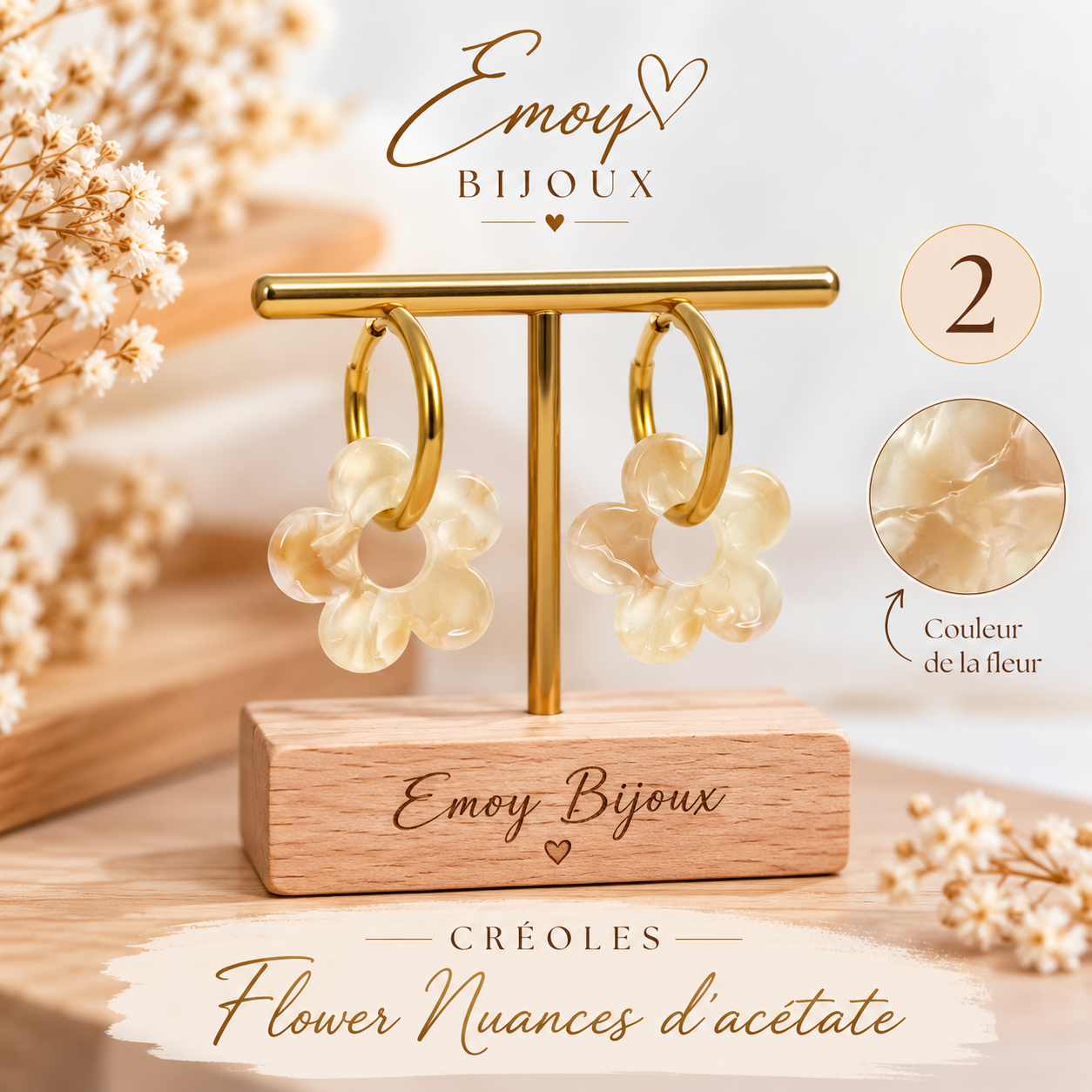 Créoles Flower en acétate nuancé 2 Emoy bijoux
