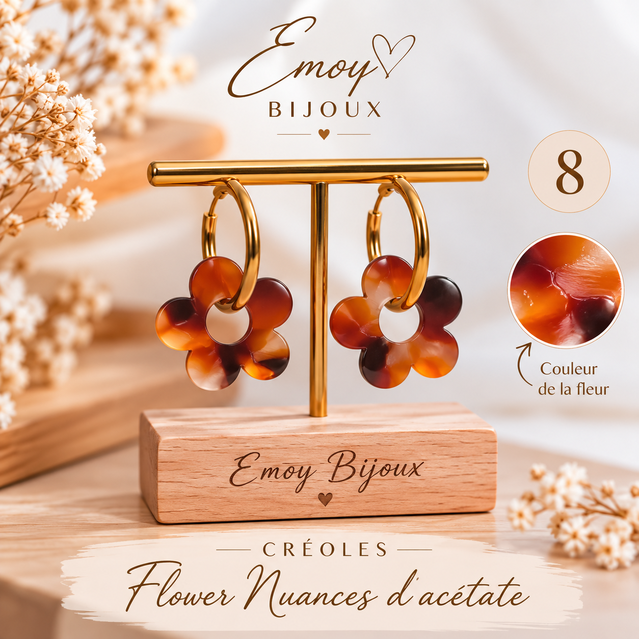 Créoles Flower, nuances d’acétate 8 Emoy bijoux