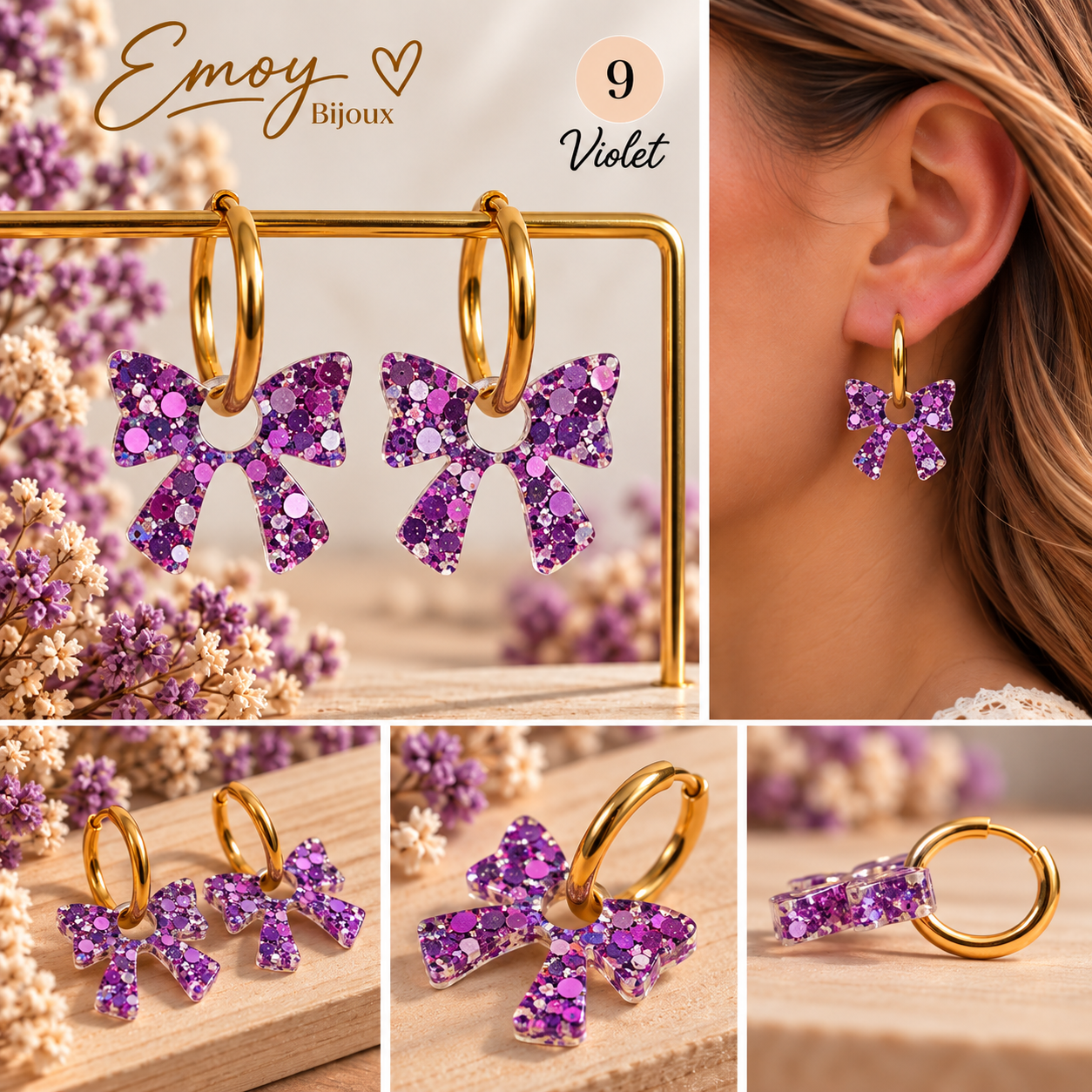 Emoy Bijoux – Boucles Violet scintillantes