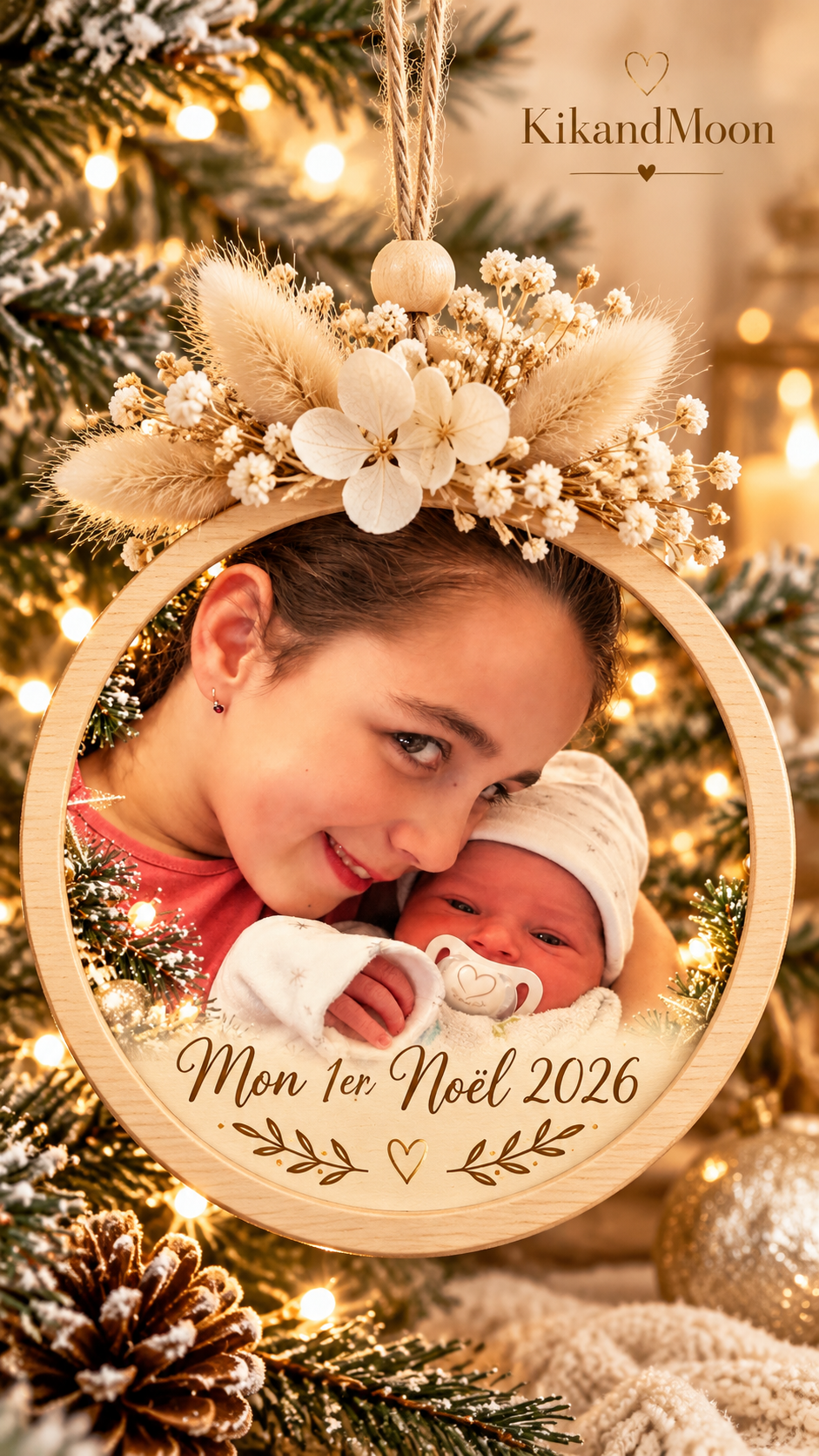 Ornement de Noël personnalisé fleuri