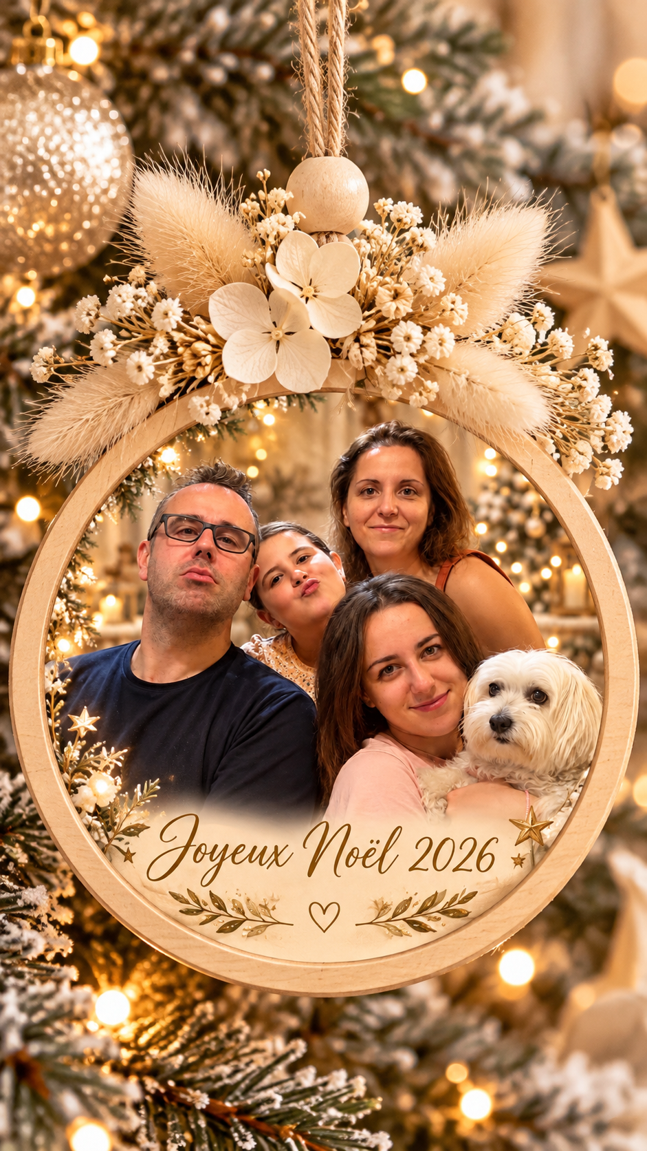 Ornement familial de Noël en bois